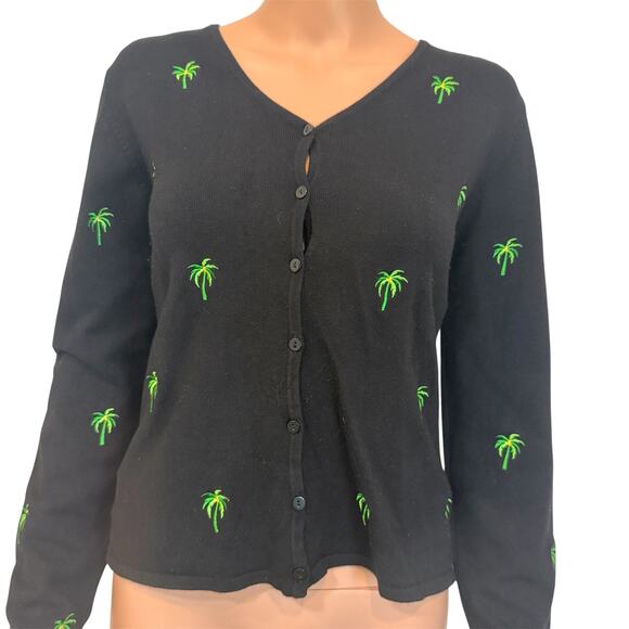 Etoile large embroidered palm tree cardigan sweater top SP 2758 - Picture 1 of 10